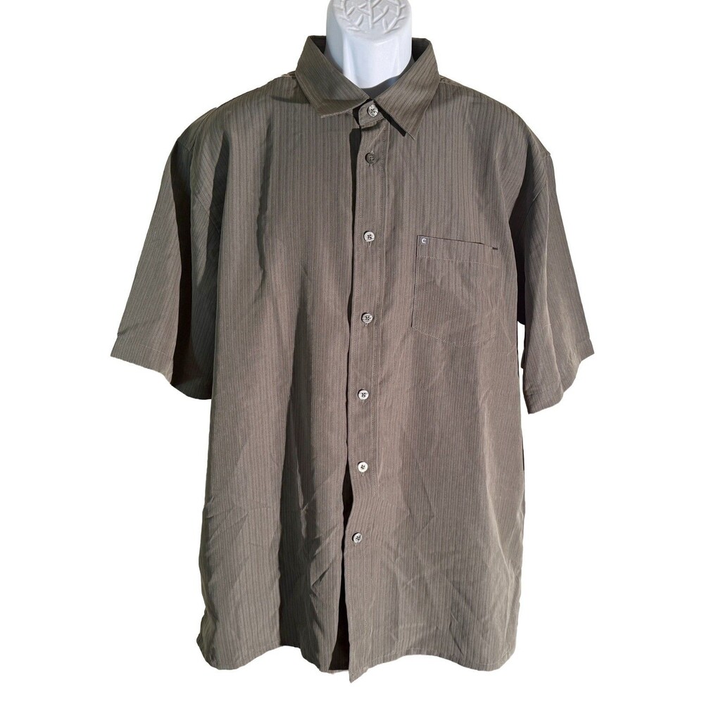 EIGHTY EIGHT Men's Short Sleeve Button Down‎ Lizard Stripe Olive Shirt XL